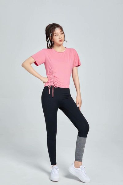 

yoga outfit women short sleeve shirts solid color seamless fitness crop workout gym sportswear running t-shirts