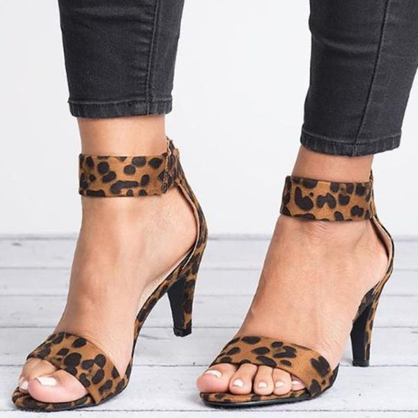 

dress shoes woman leopard sandals female zip fashion ladies open toe high heels women's women summer footwear plus size, Black
