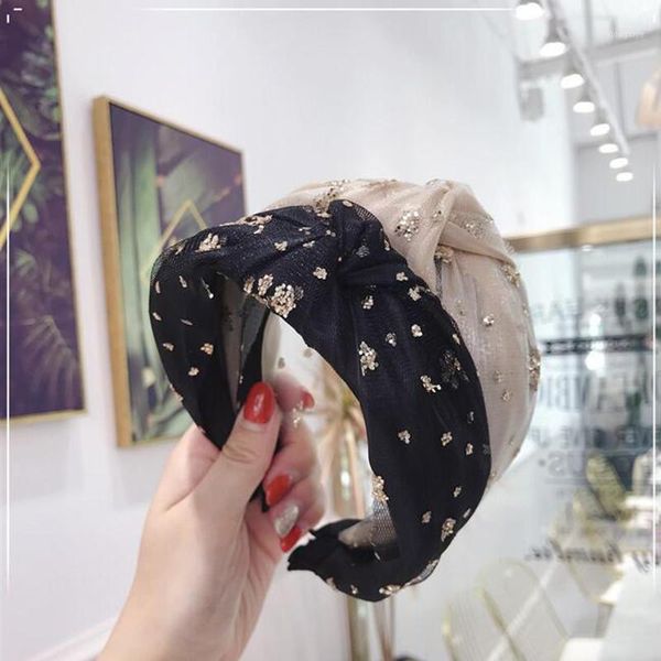 

fashion girls headband shiny snowflake rhinestone hairband wide side middle knot turban bandanas hair accessories1
