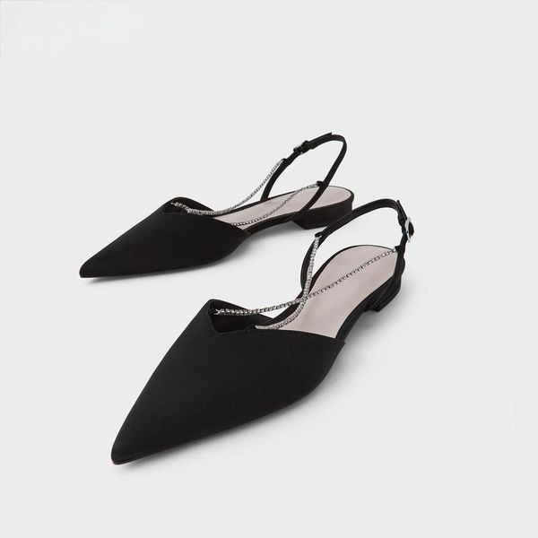 

sandals brc products in spring 2021 ladies chain pointed toe flat, Black