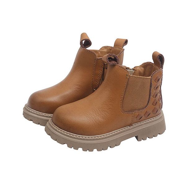 

baby boots kids shoes childrens girls boys footwear autumn winte cowhide woven student moccasins soft short boot b8163, Black;grey