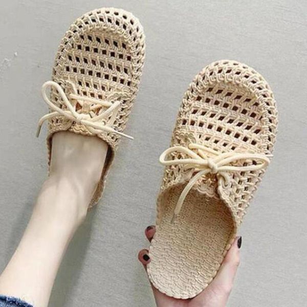 

summer women's slippers woman non-slip slides female hollow out breathable flat women home indoor shoes qq63, Black