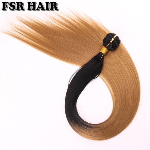 

human ponytails black to golden straight hair weave 100 gram/pcs ombre synthetic bundles for women