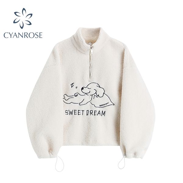 

oversize lamb wool sweatshirt female turtleneck warm thicken pullover women's winter sheepskin coat fashion cotton jacket 210430, Black;brown