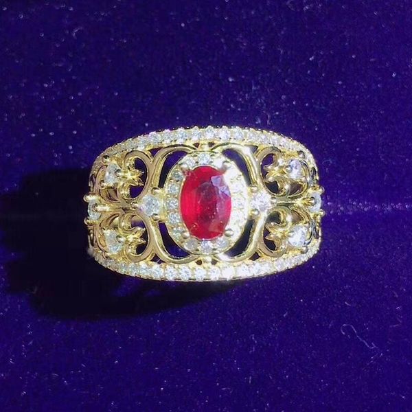 

cluster rings per jewelry natural real ruby classical big ring 0.6ct gemstone 925 sterling silver for men or women q204262, Golden;silver