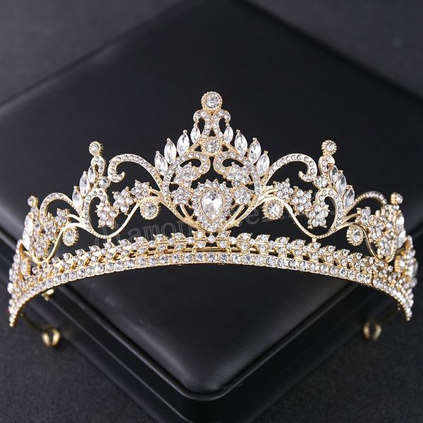 

vintage black tiara and crowns crystal rhinestone wedding hair accessories queen princess crown design head jewelry, White;golden