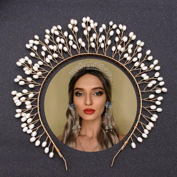 

hair clips & barrettes gorgeous prom bridal band wedding tiara headband leaf pearl bride headpiece for women jewelry ornaments wholesale, Golden;silver