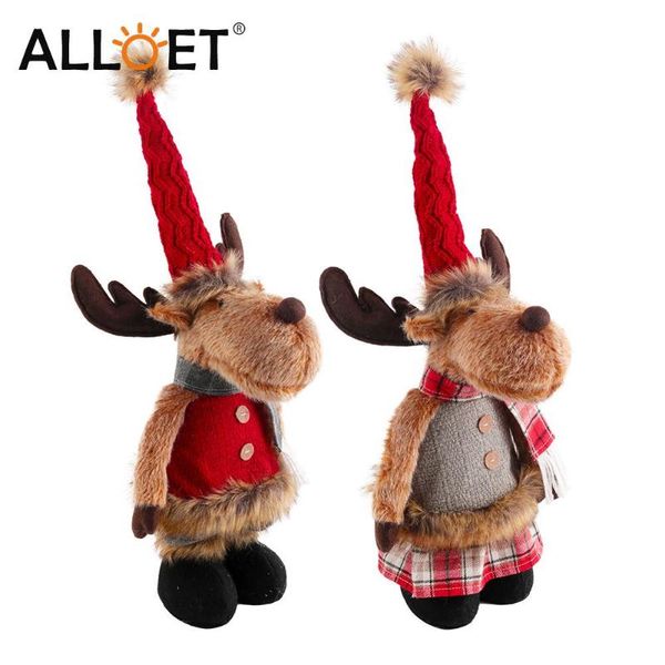 

christmas decorations retractable cute doll elk with knitted hat red plaid clothes home xmas decoration gift kids year table setting