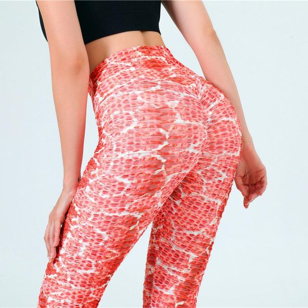 

yoga outfit tie-dye printed bubble pants high waist hip jacquard fitness running sports leggings women