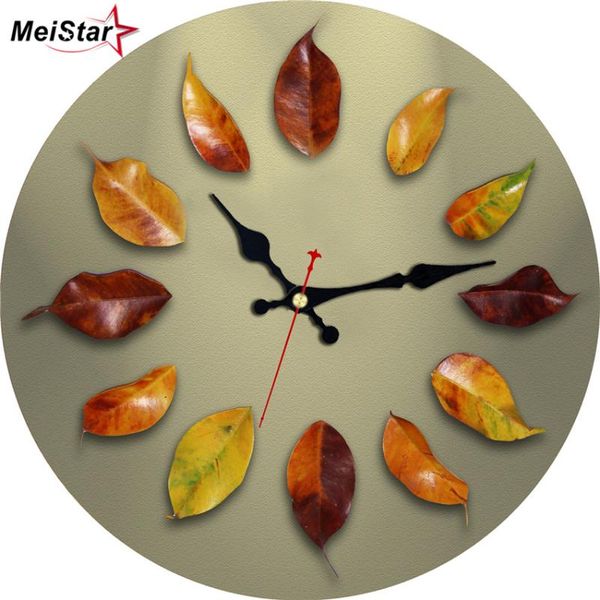 

wall clocks meistar vintage round clock creative leaves design silent living corridor kitchen home decor watches large art 2021