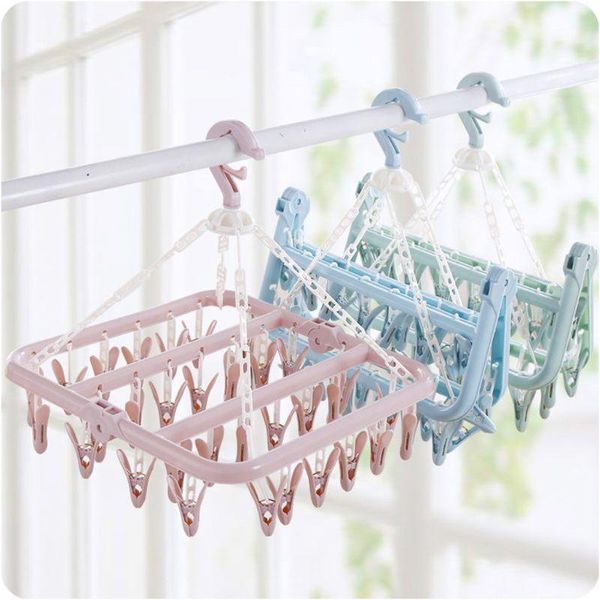 

hangers & racks foldable 32 peg windproof clothes hanger dryer washing line airer underwear socks pants household storage