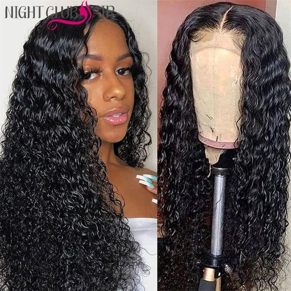 

lace wigs water wave 4x4 curly closure wet and wavy human hair wig with baby t part pre plucked for black women, Black;brown