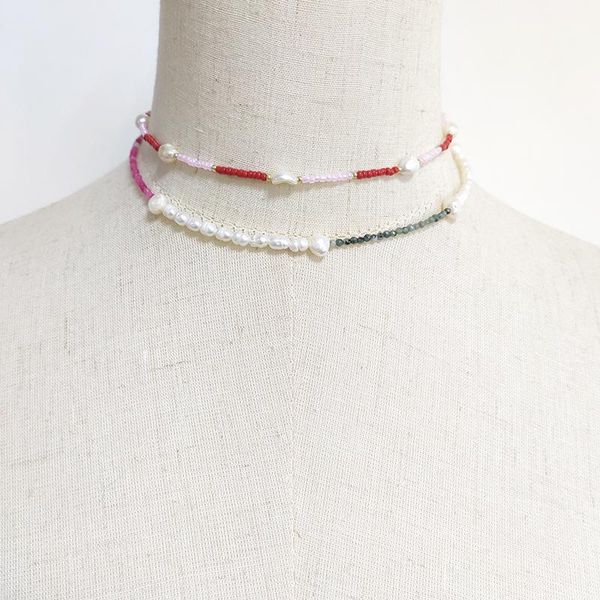 

chokers fashion sweet pink red beaded necklace for women irregular freshwater pearl short jewelry christmas gift girls 2021, Golden;silver