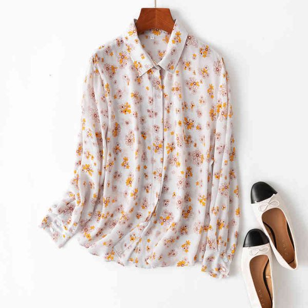 

coat women's 100% mulberry crepe silk floral printed buttons down long sleeve shirt blouse collared office work  l xl mm041, Tan;black