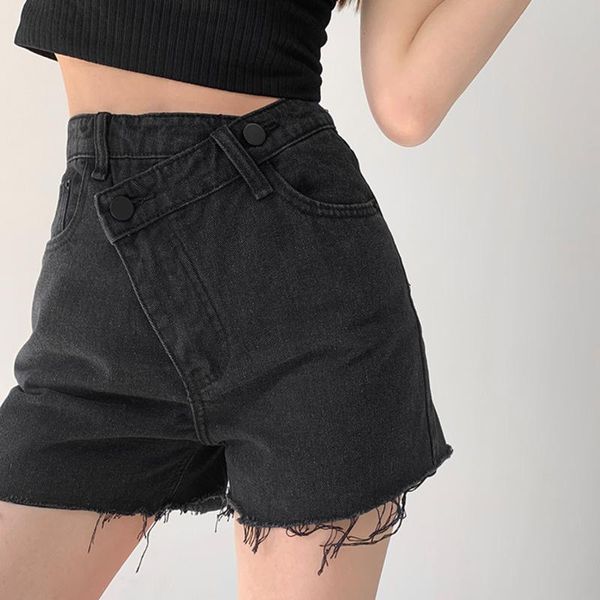 

women's jeans tvvovvin high waist do old oblique buckle rough edges woman summer fashion trend casual washed denim shorts k93y, Blue