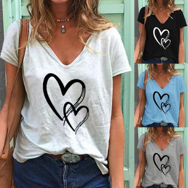 

women's t-shirt women v-neck t-shirts summer short sleeve t shirt harajuku love printed casual tee clothing, White