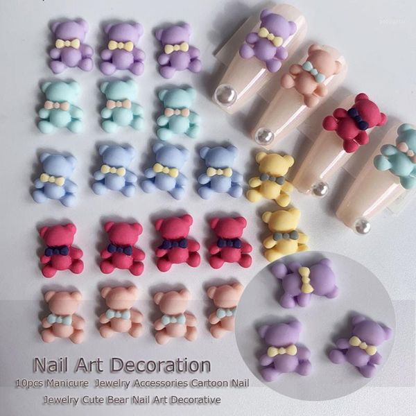 

10pcs cartoon nail jewelry cute bear art decorative manicure accessories materials flat back resin decor1, Silver;gold