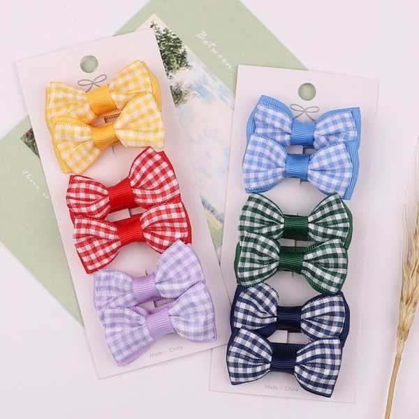 

hair accessories 6pcs/set cute linen barrettes clips girls printed plaid bow knot hairgrips ponytail lovely hairpin, Slivery;white