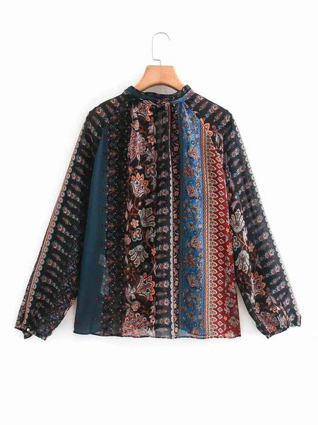 

designer v long sleeve crew neck women blouses shirts summer women's fashion print show thin patchwork blouse, White