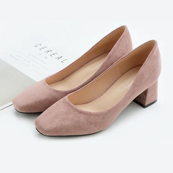 

vintage women pumps and chunky heels mules square toe suede leather stilettos leegant ladies summer high shoes size 9 y500 dress, Black