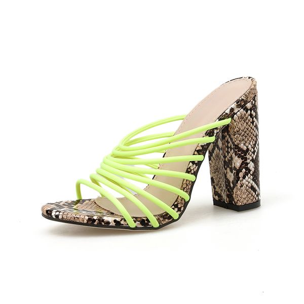 

sandals open toe high heel mules shoes women fashion fluorescent green narrow band slippers party sandals snake print fzz2, Black