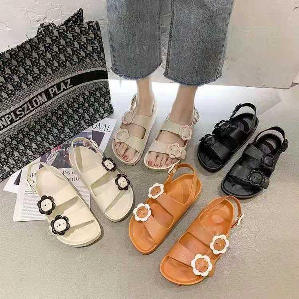

sandals women's fashion 2021 summer flower lolita kawaii shoes casual ladies flip-flops flats outdoor beach slippers, Black