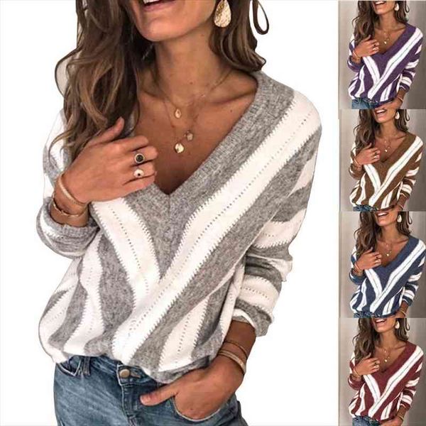 

autumn winter women ladies pullover sweater v-neck stripes warm t-shirt female sport casual clothes fashionable wear top, White;black