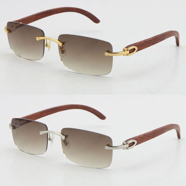 Großhandel Randlos 3524012 Sonnenbrille Gutes Gold Holz Hergestellt Vintage Retro Damen Holzsonnenbrille Verkauf Grün Linsengröße 56-18-135 mm Unisex