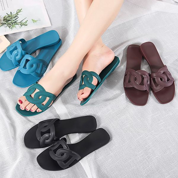 

sandals wear ins net red fashion beach jelly women's flat bottom flop luxurysss designersss shoes yw, Black