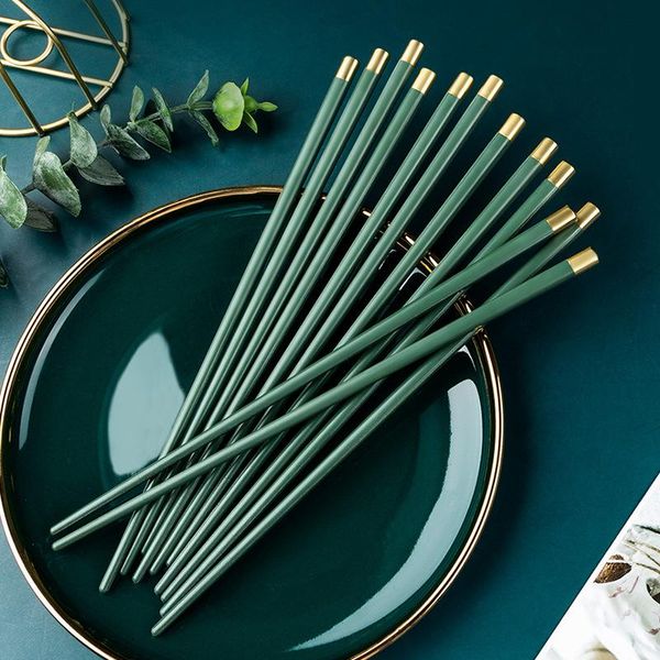 

chopsticks 10pairs reusable japanese alloy non-slip sushi sticks chop chinese home tableware gift