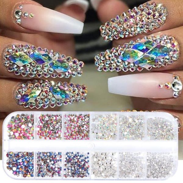 

1box 18g nail decor shining rhinestone design 12 grids 3d embellishment sequins for women art decorations, Silver;gold