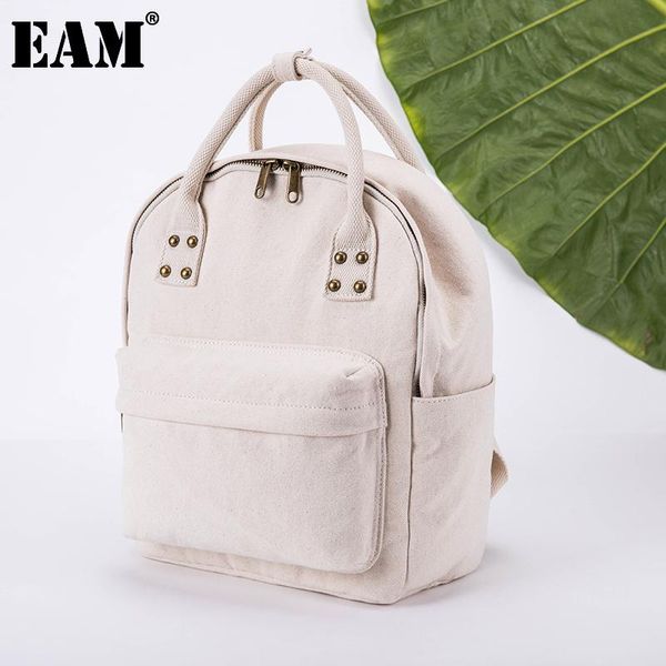 

backpack [eam] women casual white cotton canvas rivet small travel bag personality all-match fashion tide 2021 18a1898