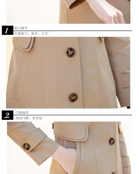 

women's trench coats spring autumn for women slim wild medium length female windbreaker coat double-breasted casual style, Tan;black