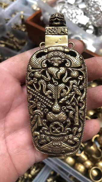 

brass handle sculpture incense burner dragon snuff bottle desk decoration, Silver