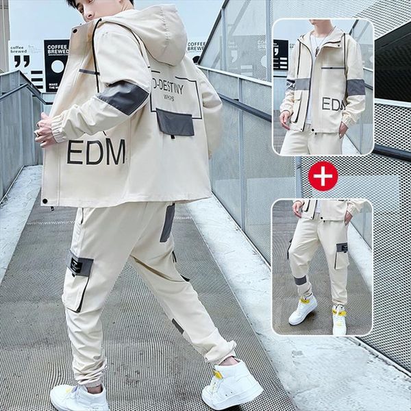 

spring autumn sportswear printed men tracksuit casual fashion set jacket pants suit streetwear tracks, Gray