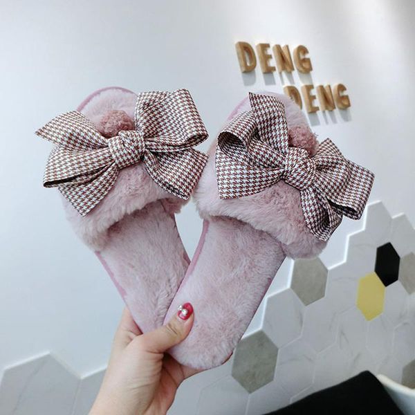 

women shoes for winter warm sandal house ladies indoor fur flip flops fluffy cotton slippers boots sandalias, Black