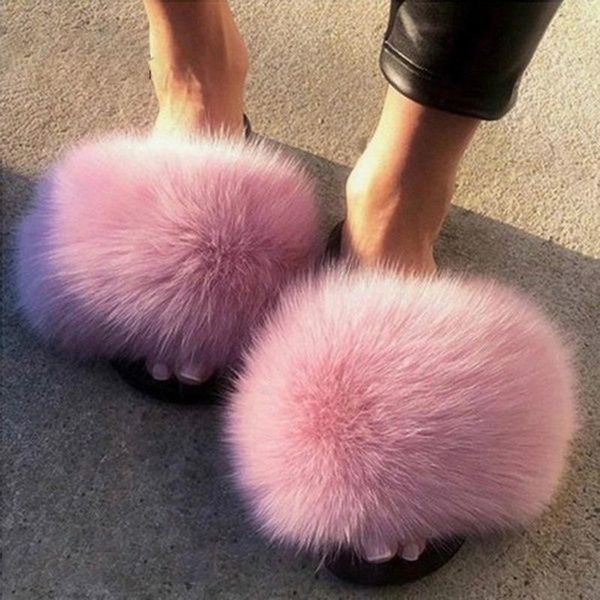 

slippers women summer casual fur fluffy flat non-slip shoes ladies female 2021 furry indoor flip flops, Black