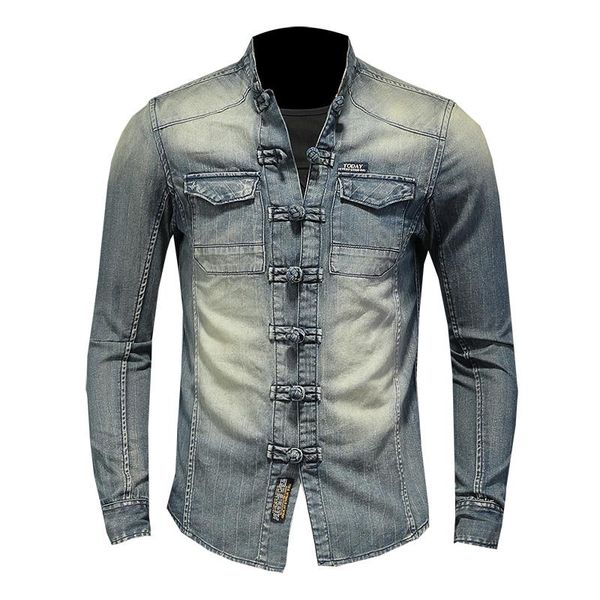 

men's casual shirts fashionable denim jacket cotton solid color single-breasted slim 2021 fall motorcycle style thin clothi, White;black