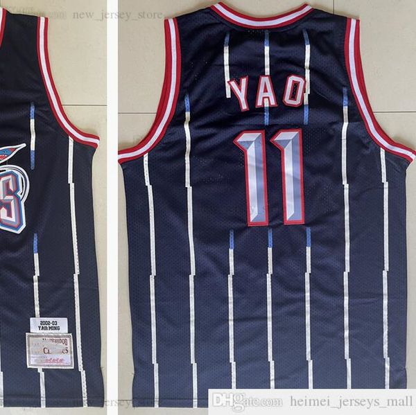 

mitchell and ness retro 02-03 basketball yao 11 ming jerseys stitched quality vintage 2002-03 black white stripe man jersey size s-xxxl, Black;red