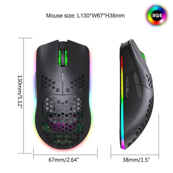 

honeycomb lightweight mice rgb backlit 2.4ghz wireless mouse rechargeable