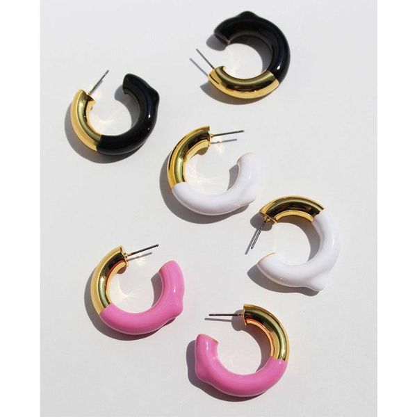 

hoop & huggie earrings for women 2021 color enamel jewelry woman loop stud earring gold plated filled bijouterie female fashion hoops pierci, Golden;silver