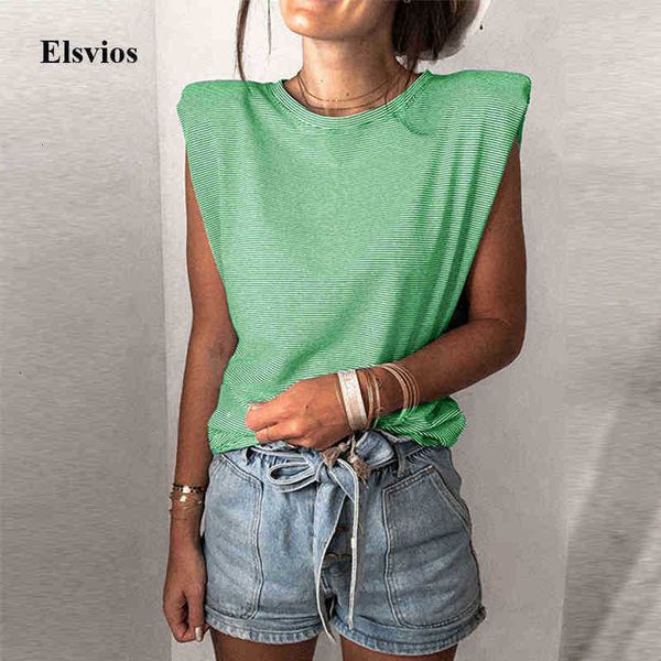 

women's t-shirt summer casual women sleeveless t shirt vintage harajuku striped loose pullover fashion pad shoulder rfca, White