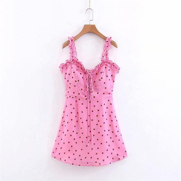 Mulheres Vestido Verão Sexy Frente Lace-up Chiffon Beach Vintage Boho Ruffle Spaghetti Strap Mini Vestidos Coreano Vestidos 210521