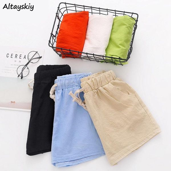 

women's shorts women summer solid cozy outerwear fitness girl gym leisure baggy breathable pockets wide leg high waist colorful student, White;black