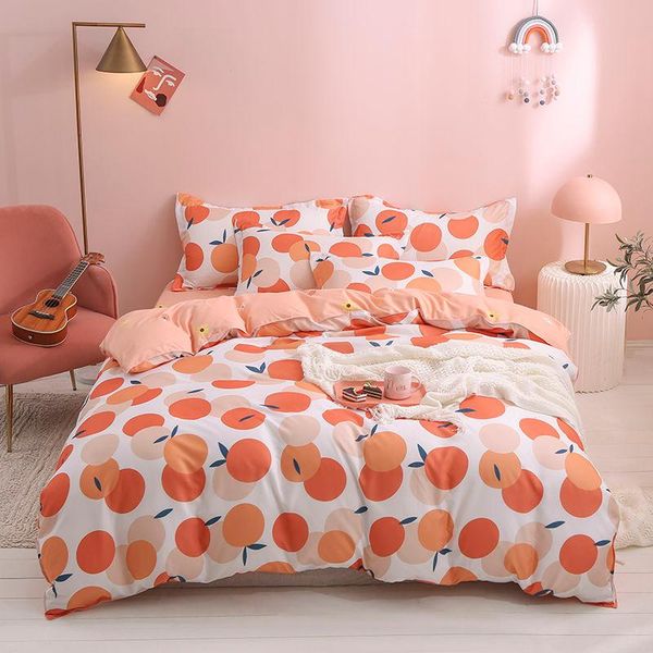 

spring autumn bedding set peach printed king  full single size bed linen duvet cover flat sheet pillowcase sets