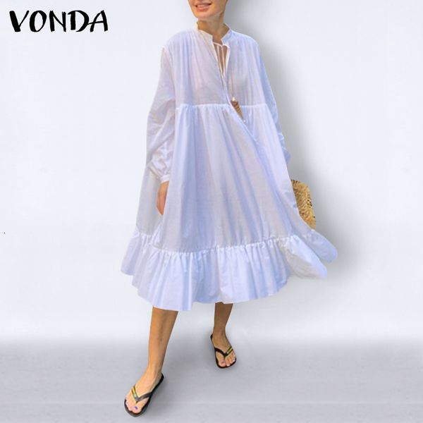 

women's blouses & shirts autumn fashion long sleeve solid dresses vonda bohemian sundress midi dress 2021 loose casual baggy party, White