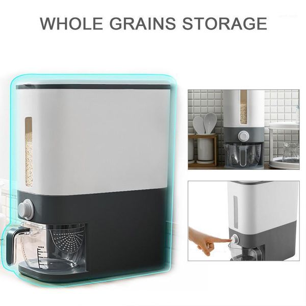 

automatic plastic cereal dispenser storage box measuring cup kitchen tank rice container organizer grain