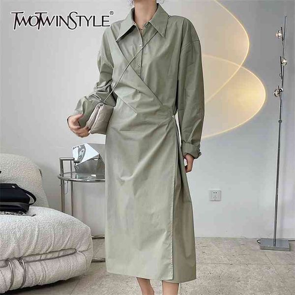 

casual shirt dress for women lapel long sleeve high waist loose midi dresses female fashion clothing 210520, Black;gray