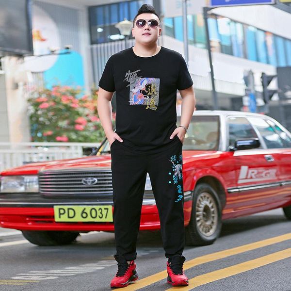 

men's tracksuits 1065 + k045 thin suit with trendy big suit, fattening and enlarging short sleeve t-shirt trousers, Gray