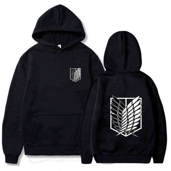 

japanese anime attack on titan hoodie pullovers long sleeves and loose, Black
